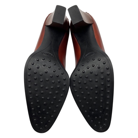 TOD'S BROWN LEATHER HEELED LOAFER PUMPS - Picture 7 of 9